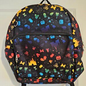 RARE Disney Parks Mickey Icons Rainbow Backpack with Black Background